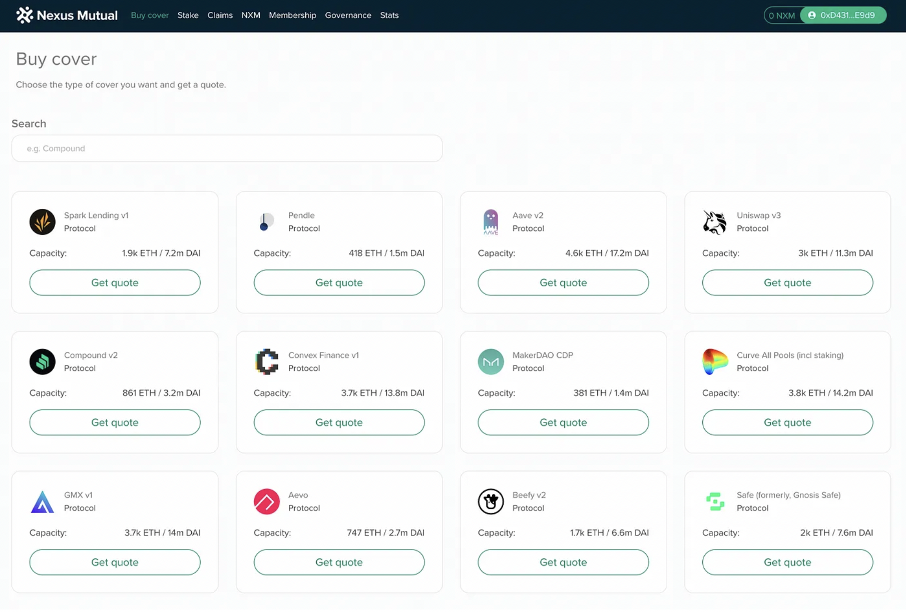 Nexus Mutual provides onchain cover for key DeFi protocols like Uniswap, Aave, and MakerDAO (Source: Nexus Mutual)