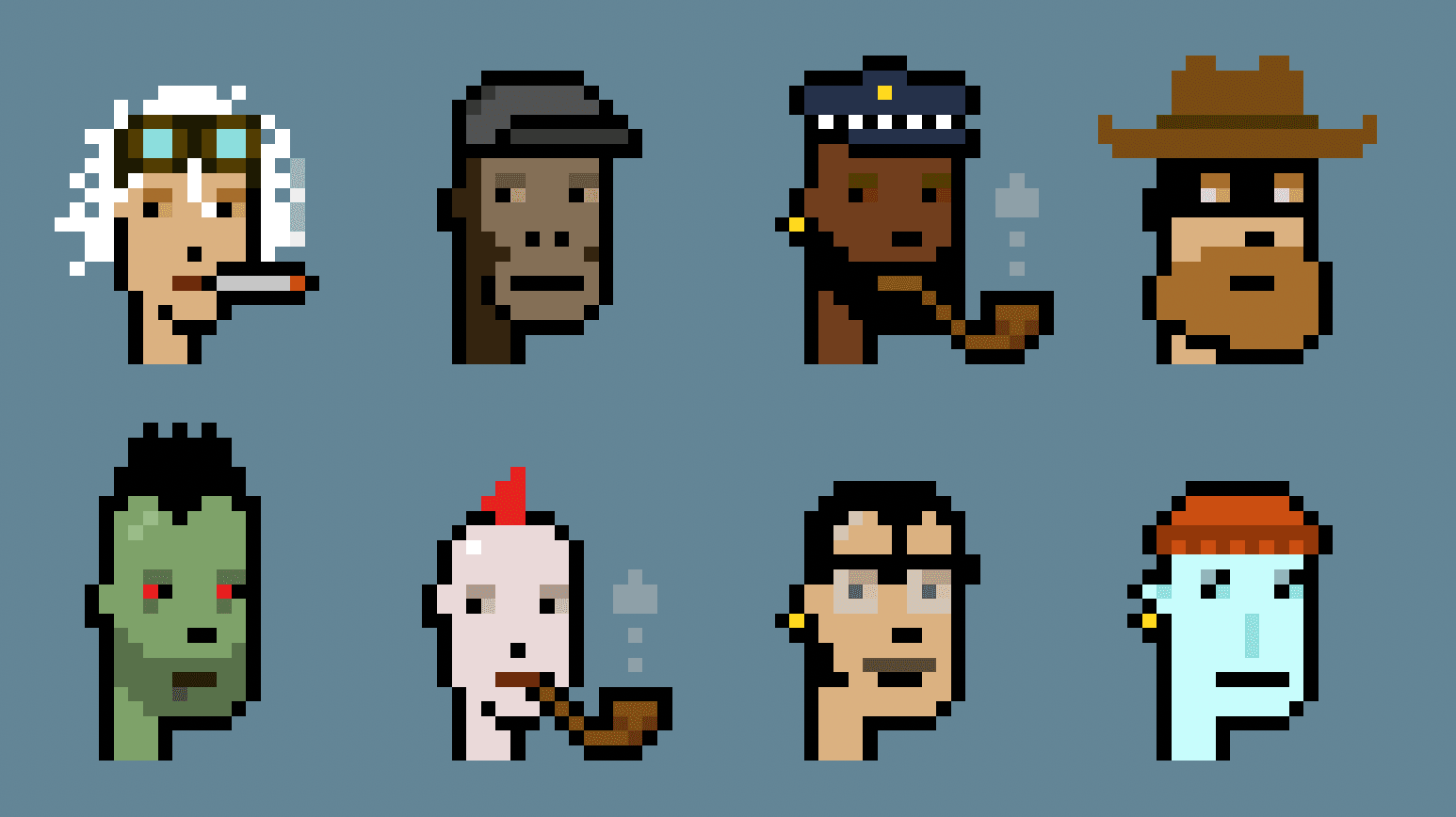 CryptoPunks is one of the world’s most beloved NFT projects. The 10,000-piece collection pioneered the NFT avatar trend, inspiring many other community-focused projects (Source: Larva Labs)