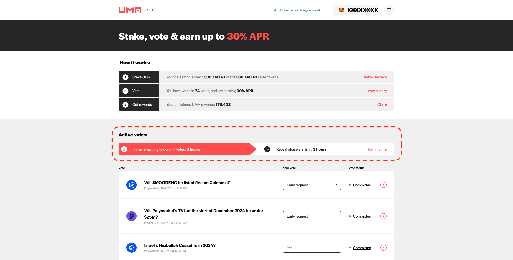 The UMA voting process consists of the Commit and Reveal phases.